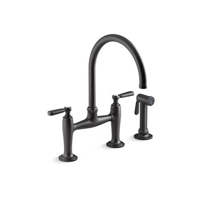 EdalynE by Studio McGee Two-hole bridge kitchen sink faucet with side sprayer - Matte Black