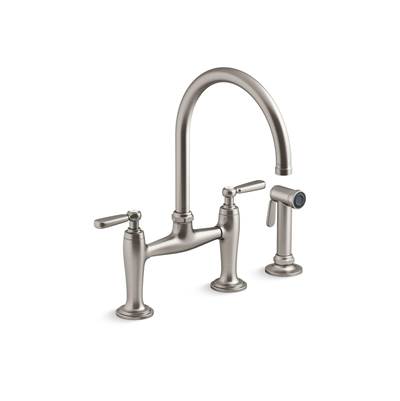 EdalynE by Studio McGee Two-hole bridge kitchen sink faucet with side sprayer - Vibrant Stainless