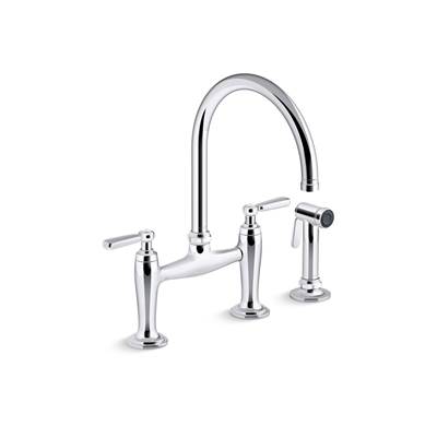 EdalynE by Studio McGee Two-hole bridge kitchen sink faucet with side sprayer - Polished Chrome