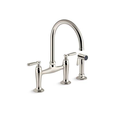 EdalynE by Studio McGee Two-hole bridge kitchen sink faucet with side sprayer - Vibrant Polished Nickel
