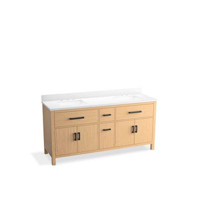 Kohler Kresla 72'' Bathroom Vanity Cabinet with Sinks and Quartz Top - Light Oak