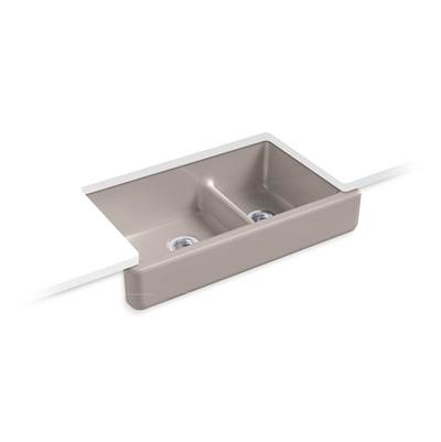 Kohler Whitehaven Smart Divide 35-1/2'' undermount double-bowl farmhouse kitchen sink with short apron - Truffle
