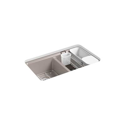 Kohler Riverby 33'' undermount double-bowl workstation kitchen sink - Truffle