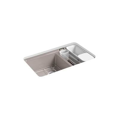 Kohler Riverby 33'' undermount double-bowl workstation kitchen sink - Truffle