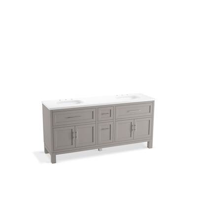 Kohler Quo 72'' bathroom vanity cabinet with sinks and quartz top - Mohair Grey
