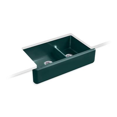 Kohler Whitehaven Smart Divide 35-3/4'' undermount double-bowl farmhouse kitchen sink - Teal