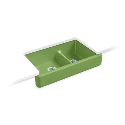 Kohler Whitehaven Smart Divide 35-1/2'' undermount double-bowl farmhouse kitchen sink with short apron - Fresh Green