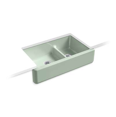 Kohler Whitehaven Smart Divide 35-3/4'' undermount double-bowl farmhouse kitchen sink - Aspen Green