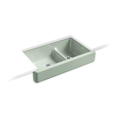 Kohler Whitehaven Smart Divide 35-1/2'' undermount double-bowl farmhouse kitchen sink with short apron - Aspen Green