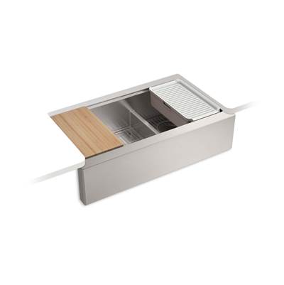 Kohler Strive 35-1/2'' undermount double-bowl farmhouse workstation kitchen sink - Stainless Steel