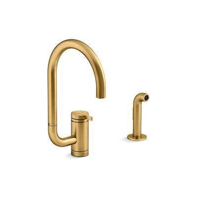 Components Single-handle kitchen sink faucet with two-function extended-reach spout and side sprayer