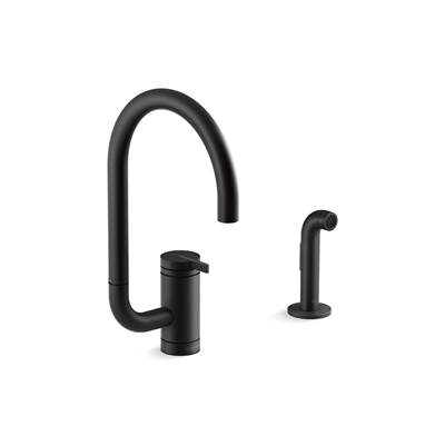 Components Single-handle kitchen sink faucet with two-function extended-reach spout and side sprayer
