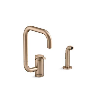 Components Single-handle kitchen sink faucet with two-function extended-reach spout and side sprayer