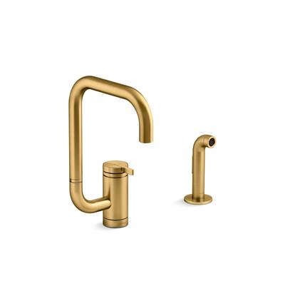 Components Single-handle kitchen sink faucet with two-function extended-reach spout and side sprayer