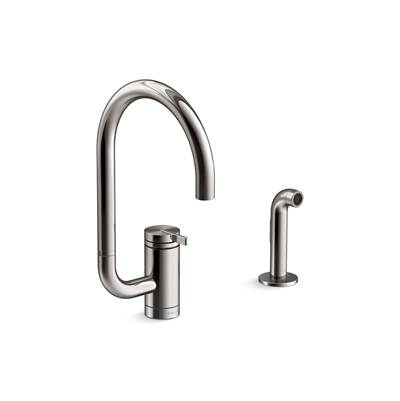 Components Single-handle kitchen sink faucet with two-function extended-reach spout and side sprayer