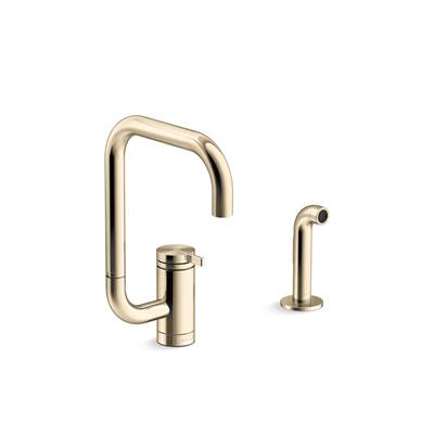 Components Single-handle kitchen sink faucet with two-function extended-reach spout and side sprayer