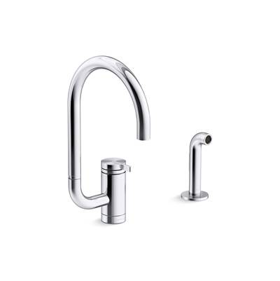 Components Single-handle kitchen sink faucet with two-function extended-reach spout and side sprayer