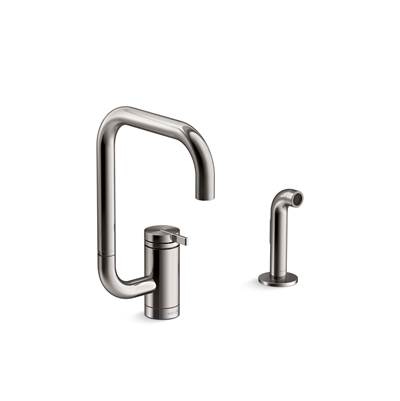 Components Single-handle kitchen sink faucet with two-function extended-reach spout and side sprayer