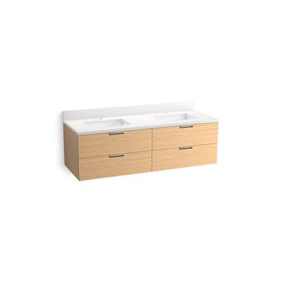 Kohler Maxstowe 60'' Wall-hung Bathroom Vanity Cabinet with Sink and Quartz Top - Light Oak