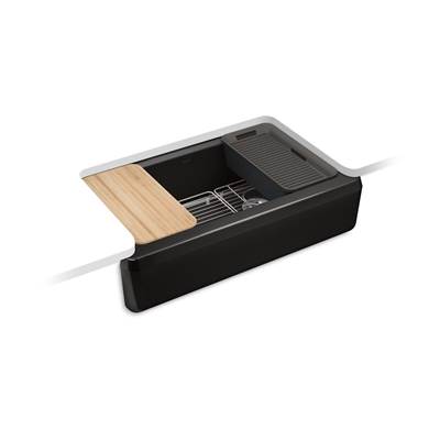 Kohler Riverby 35-3/4'' undermount single-bowl farmhouse workstation kitchen sink - Black