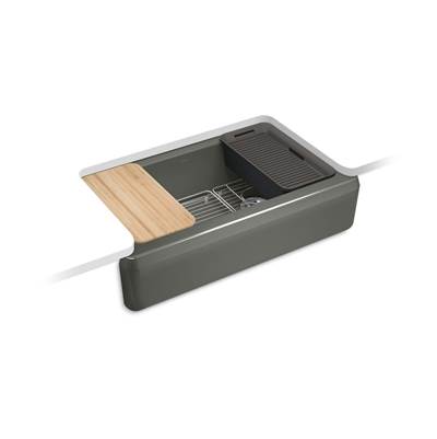 Kohler Riverby 35-3/4'' undermount single-bowl farmhouse workstation kitchen sink - Thunder Grey