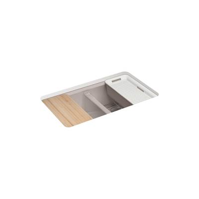 Kohler Riverby 33'' undermount double-bowl workstation kitchen sink - Truffle