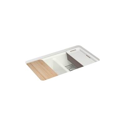 Kohler Riverby 33'' undermount double-bowl workstation kitchen sink - Dune