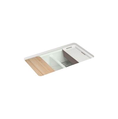 Kohler Riverby 33'' undermount double-bowl workstation kitchen sink - Sea Salt