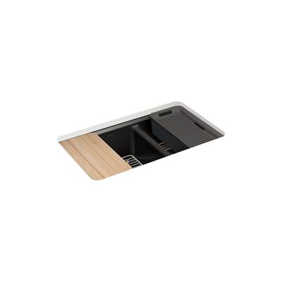 Kohler Riverby 33'' undermount double-bowl workstation kitchen sink - Black