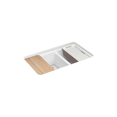 Kohler Riverby 33'' undermount double-bowl workstation kitchen sink - White