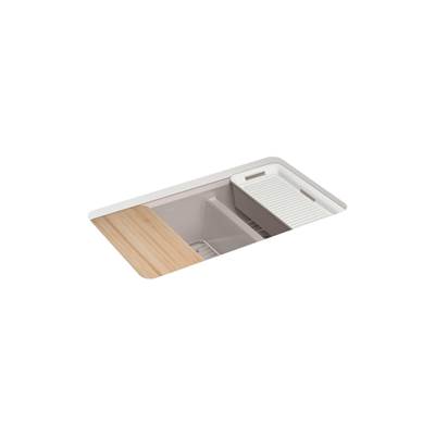 Kohler Riverby 33'' undermount double-bowl workstation kitchen sink - Truffle
