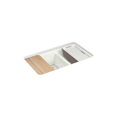 Kohler Riverby 33'' undermount double-bowl workstation kitchen sink - Dune