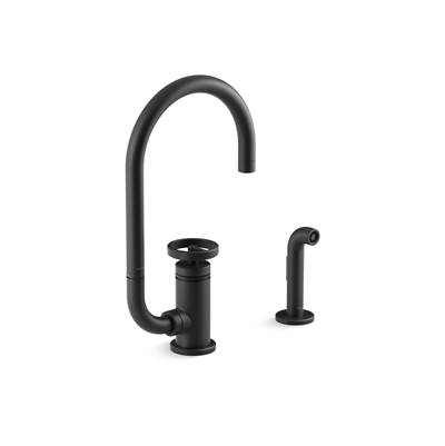 BilletE Single-handle kitchen sink faucet with two-function extended-reach spout and side sprayer