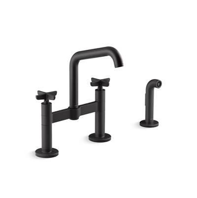 BilletE Two-hole bridge kitchen sink faucet with side sprayer