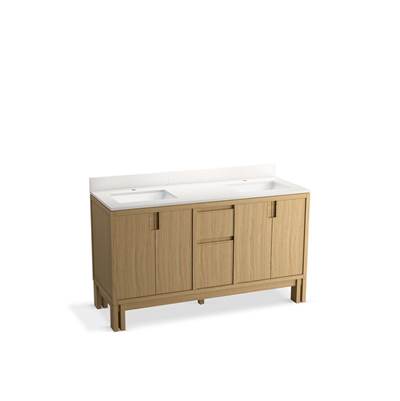 Kohler SoliveE 60'' bathroom vanity cabinet with sinks and quartz top - Light Oak