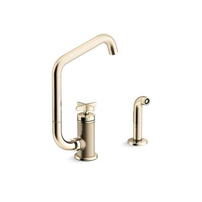 BilletE Single-handle kitchen sink faucet with two-function extended-reach spout and side sprayer