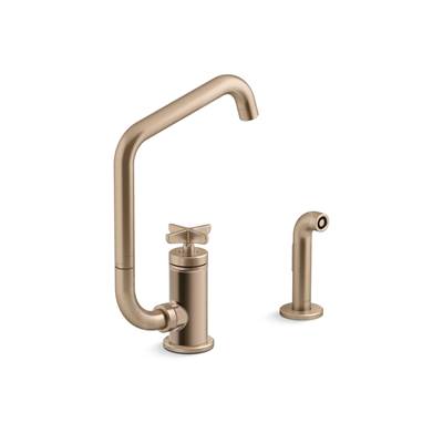 BilletE Single-handle kitchen sink faucet with two-function extended-reach spout and side sprayer