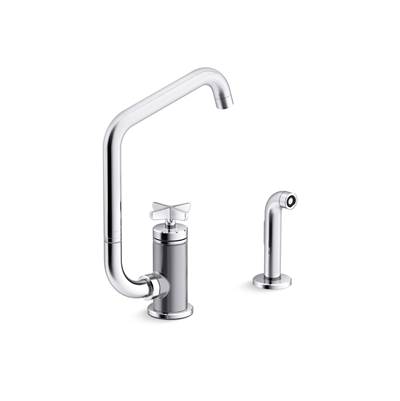 BilletE Single-handle kitchen sink faucet with two-function extended-reach spout and side sprayer