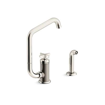 BilletE Single-handle kitchen sink faucet with two-function extended-reach spout and side sprayer