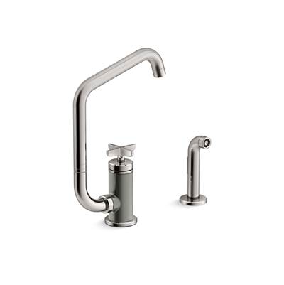 BilletE Single-handle kitchen sink faucet with two-function extended-reach spout and side sprayer