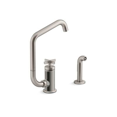 BilletE Single-handle kitchen sink faucet with two-function extended-reach spout and side sprayer