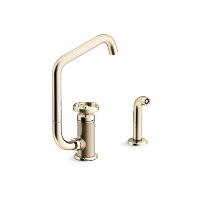BilletE Single-handle kitchen sink faucet with two-function extended-reach spout and side sprayer