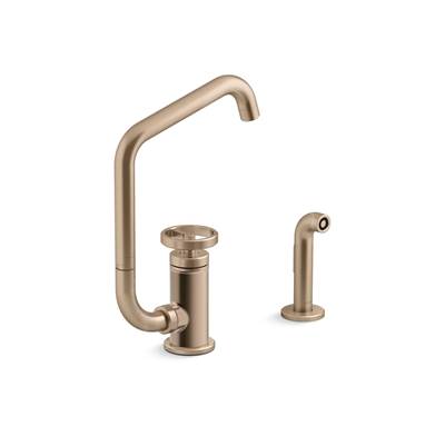 BilletE Single-handle kitchen sink faucet with two-function extended-reach spout and side sprayer