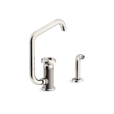 BilletE Single-handle kitchen sink faucet with two-function extended-reach spout and side sprayer