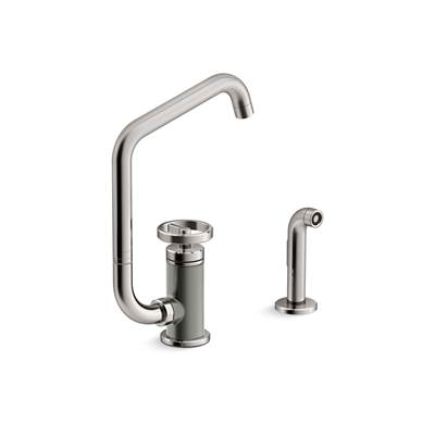 BilletE Single-handle kitchen sink faucet with two-function extended-reach spout and side sprayer