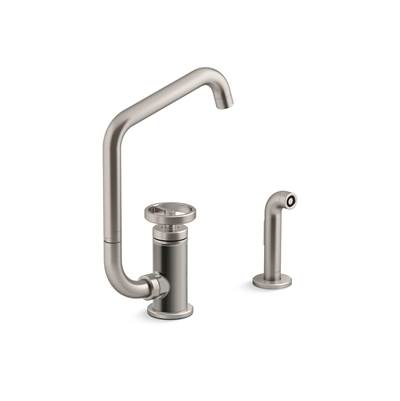 BilletE Single-handle kitchen sink faucet with two-function extended-reach spout and side sprayer