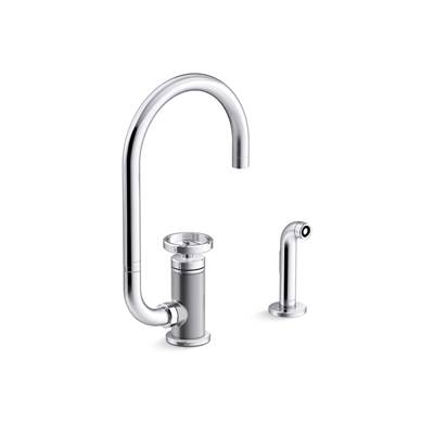 BilletE Single-handle kitchen sink faucet with two-function extended-reach spout and side sprayer
