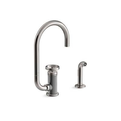 BilletE Single-handle kitchen sink faucet with two-function extended-reach spout and side sprayer