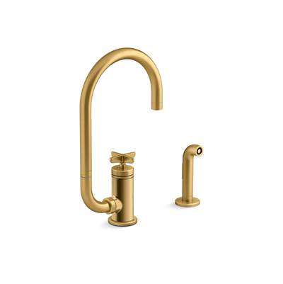 BilletE Single-handle kitchen sink faucet with two-function extended-reach spout and side sprayer