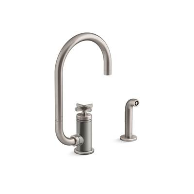 BilletE Single-handle kitchen sink faucet with two-function extended-reach spout and side sprayer